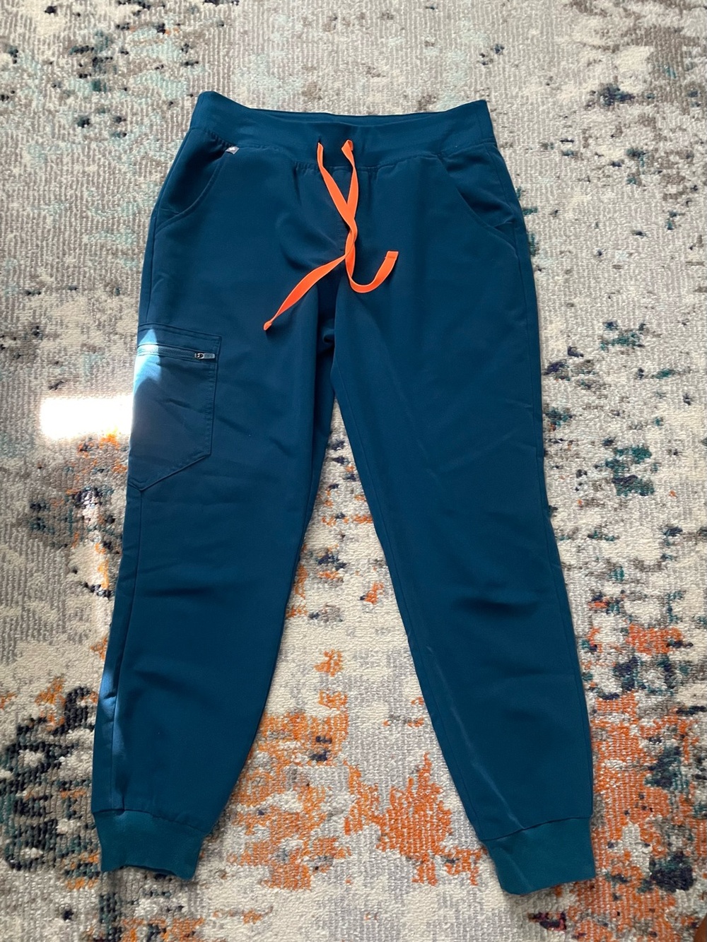Figs Zamora Deep Reef Jogger Scrub Pants with orange Drawstring